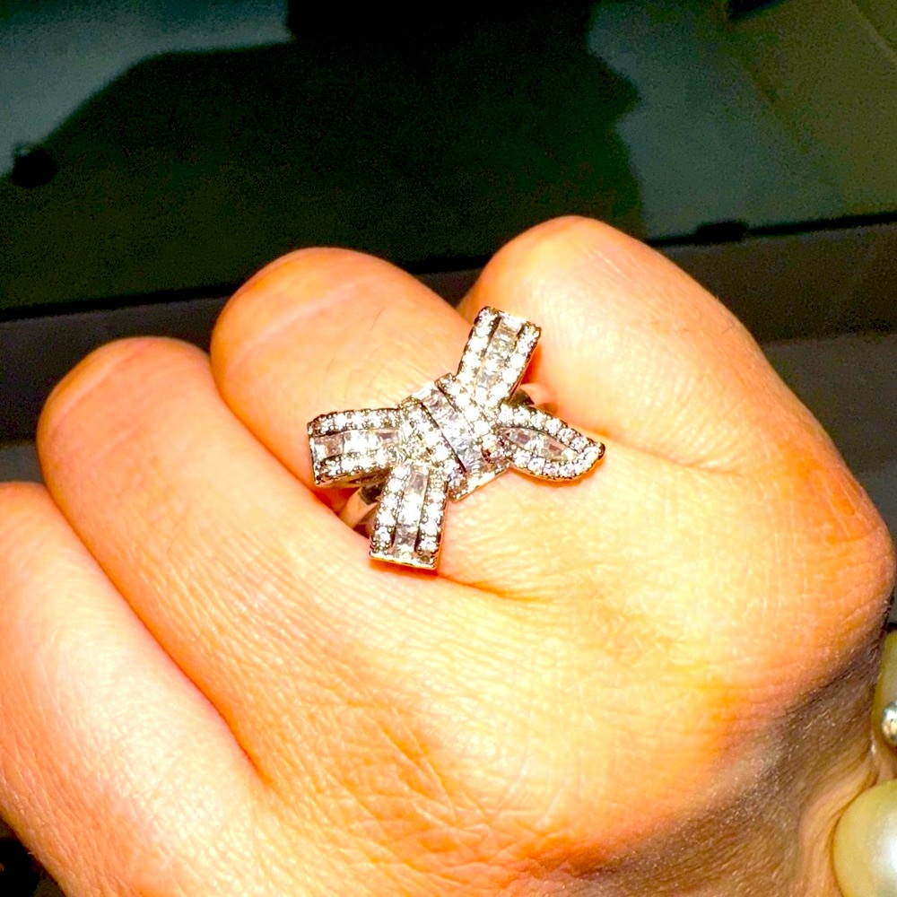 ♡♡Bow tie silver plated Wedding Engagement ring